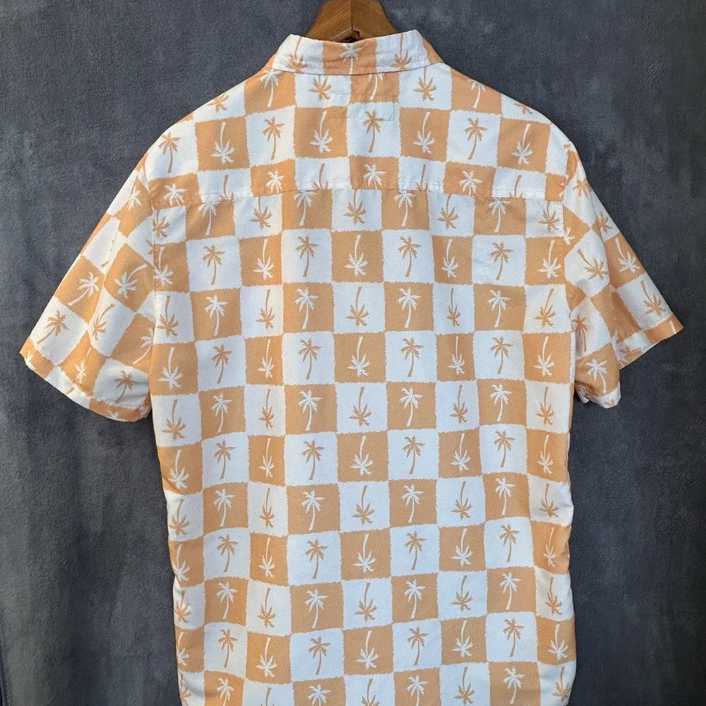 Free Planet Mens Large Hawaiian Lined Swim Trunks & Shirt Orange & White